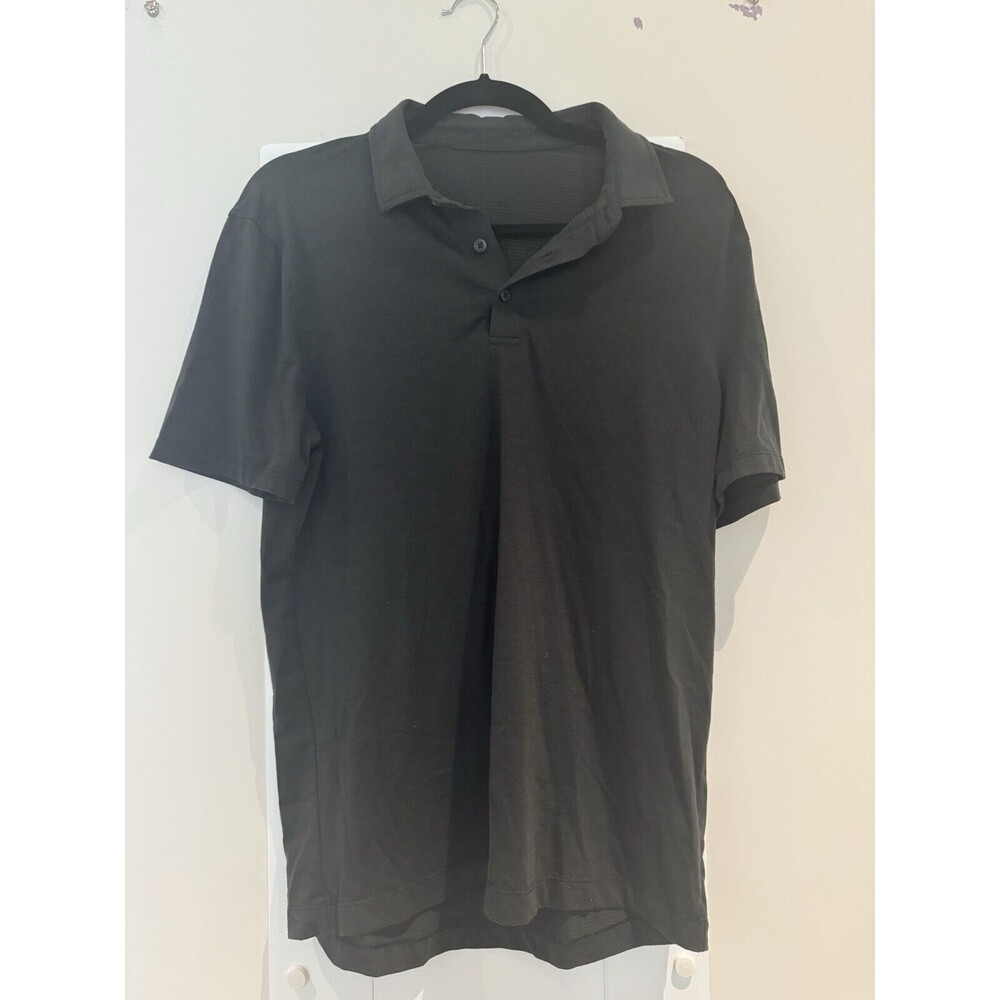 Lululemon Polo Shirt Mens Medium Black Evolution Golf Stretch Comfort Preppy